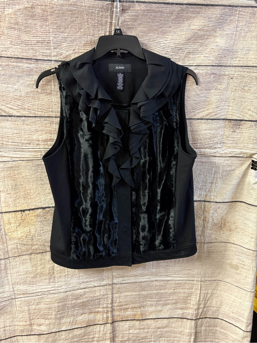 😍 Alfani Black Ruffle Velvet-Front Sleeveless vest